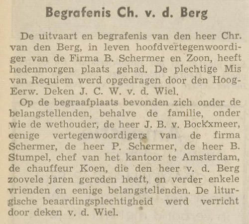 Persbericht Begrafenis C. vd Berg
