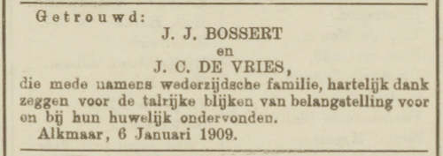 Advertentie Huwelijk Bossert-de Vries