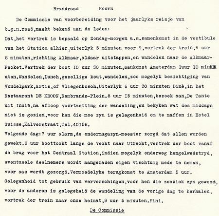 Programma Uitje Brandraad, 1927