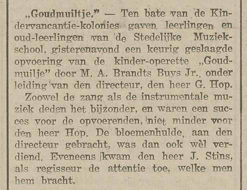 Persbericht Goudmuiltje, 1937
