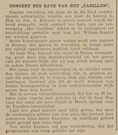 Persbericht G. Hop, 1937