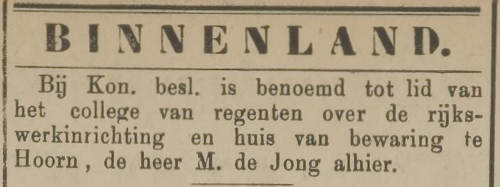 Persbericht M. de Jong