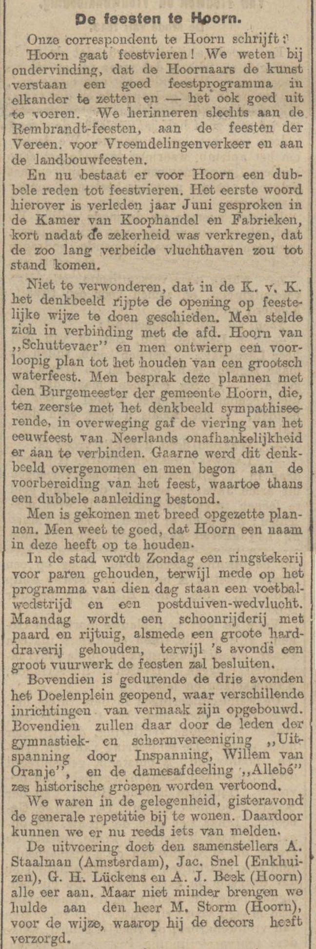 Feest Hoorn mei 1913
