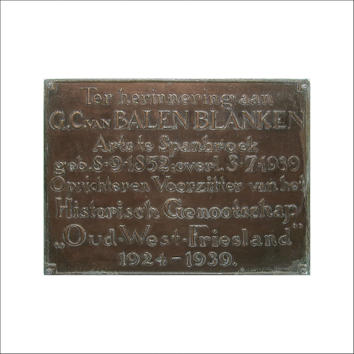 Bronzen tekstplaquette  GC van Balen Blanken