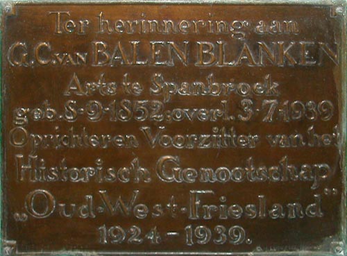 Tekstplaquette G.C. van Balen Blanken