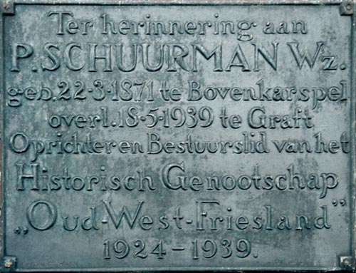 Bronzen tekstplaquette, P. Schuurman Wz.